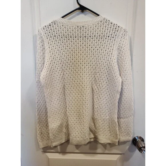 Women's Talbots Open Knit Crewneck Sweater Lamb's Wool Petite Medium Cream - Picture 3 of 6